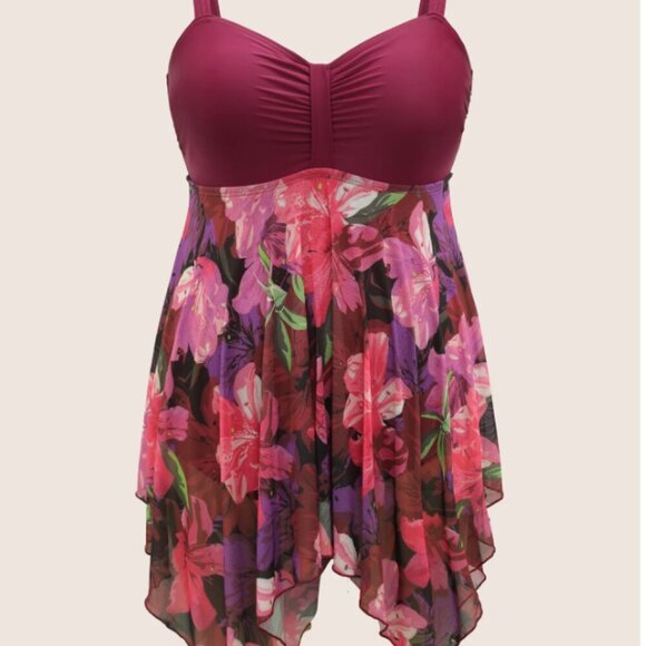 BloomChic Plus Size Floral Patchwork Tummy Control Ruched Swim Dress 4XL us 26 - Picture 3 of 5